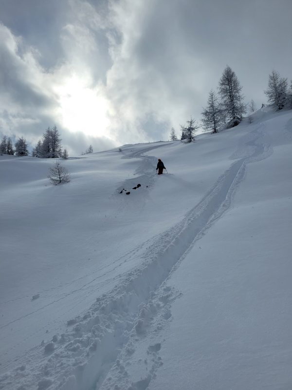 Hüfttiefer Powder - Skifahrer in der Abfahrt